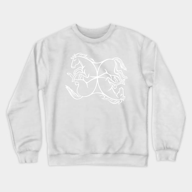 Four Interlaced Horses - White Crewneck Sweatshirt by Hareguizer